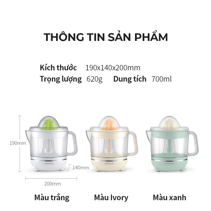 Máy Vắt Cam LocknLock 0.7L 40W EJJ231 Tiện Lợi Nhỏ Gọn , Xoay Ép 2 Chiều Cho Nhiều Nước Cam - K-MALL