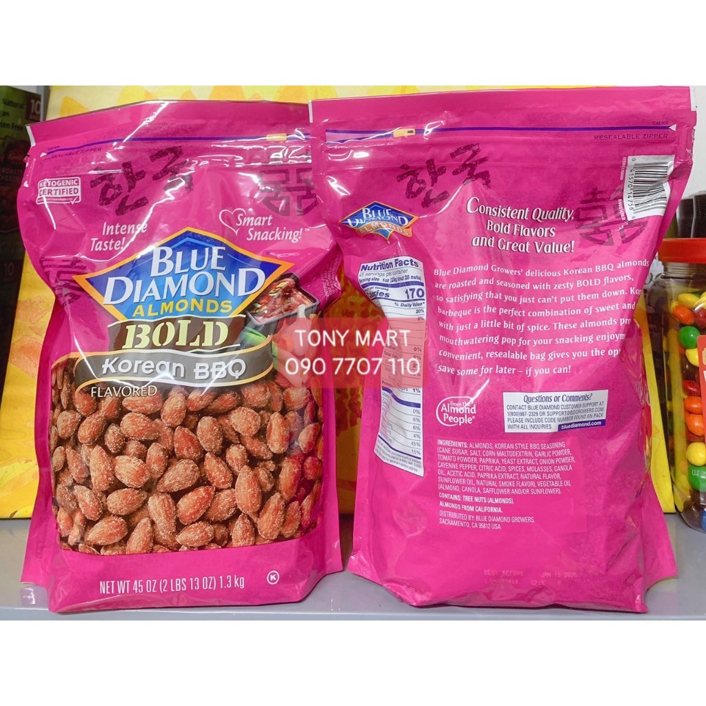 DATE 2025 HẠT HẠNH NHÂN VỊ BBQ HÀN QUỐC BLUE DIAMOND ALMONDS BOLD