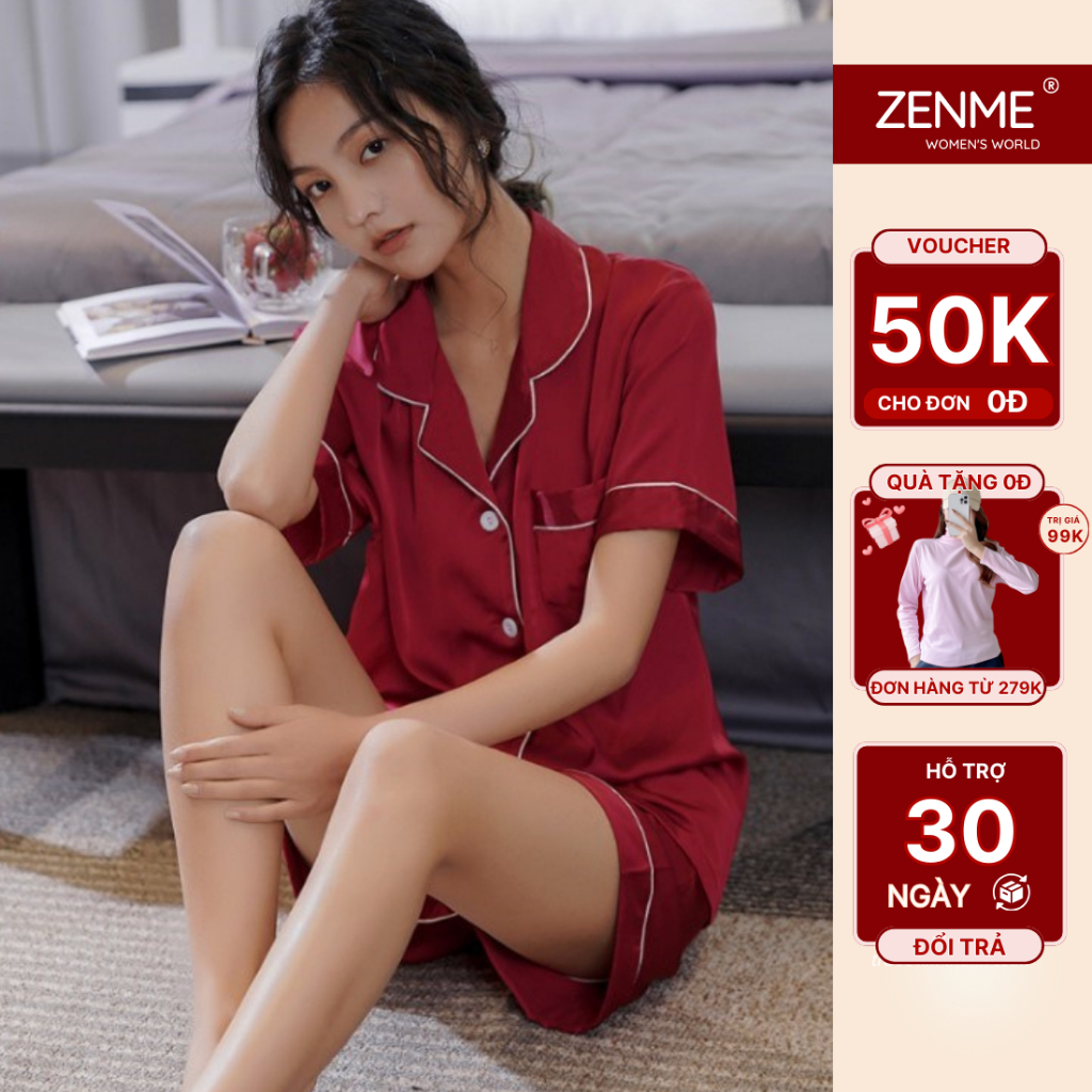 Bộ ngủ Pijama, bộ mặc nhà Nữ Lụa Latin quần cộc tay ngắn độc quyền Zen Me PJC0223