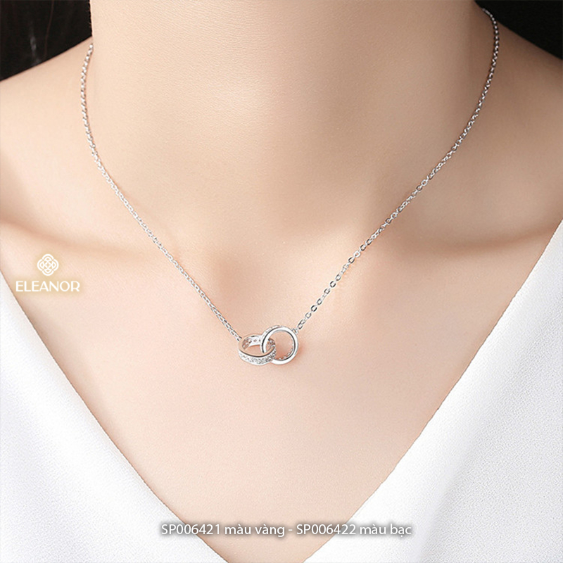 Ảnh Dây chuyền nữ titan Eleanor Accessories kiểu vòng tròn đôi đính đá vòng cổ sang trọng phụ kiện trang sức 6421 2