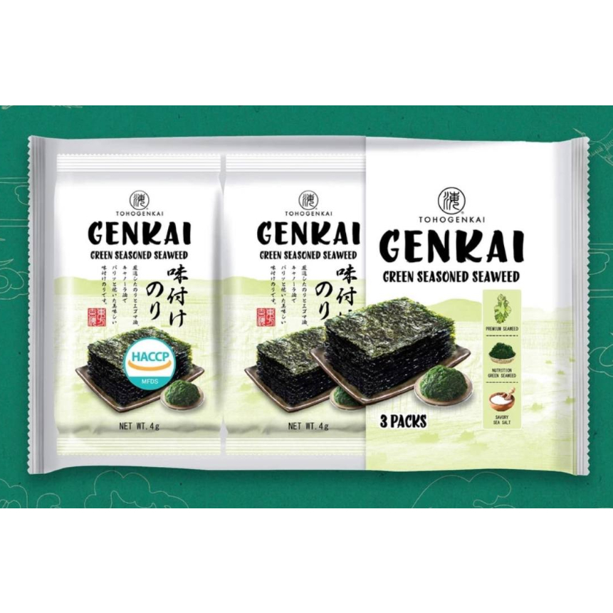 Lốc 3 gói Rong Biển ăn liền GENKAI vị truyền thống, lá xanh 12g (4g x 3 ...