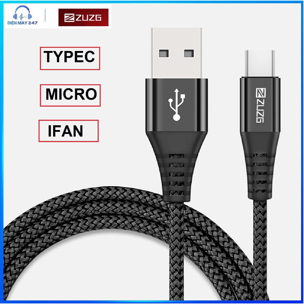 Ảnh Cáp sạc nhanh bọc dù chống đứt , chống rối - hỗ trợ truyền tải dữ liệu tốt - chính hãng ZUZG NY01/2/3 1