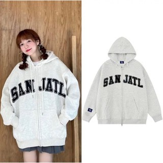 Áo hoodie zip khoác nỉ bông nữ nam tay bồng form rộng KONOVA chất liệu dày dặn in chữ SANJATL