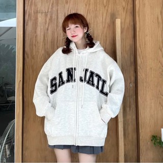 Áo hoodie zip khoác nỉ bông nữ nam tay bồng form rộng KONOVA chất liệu dày dặn in chữ SANJATL