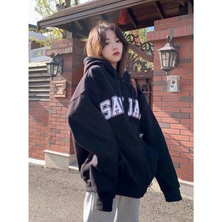 Áo hoodie zip khoác nỉ bông nữ nam tay bồng form rộng KONOVA chất liệu dày dặn in chữ SANJATL