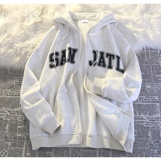 Áo hoodie zip khoác nỉ bông nữ nam tay bồng form rộng KONOVA chất liệu dày dặn in chữ SANJATL