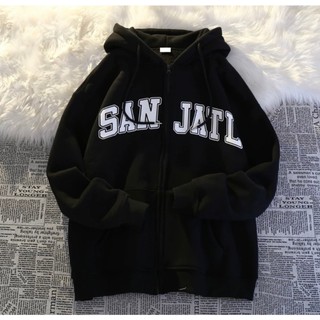Áo hoodie zip khoác nỉ bông nữ nam tay bồng form rộng KONOVA chất liệu dày dặn in chữ SANJATL