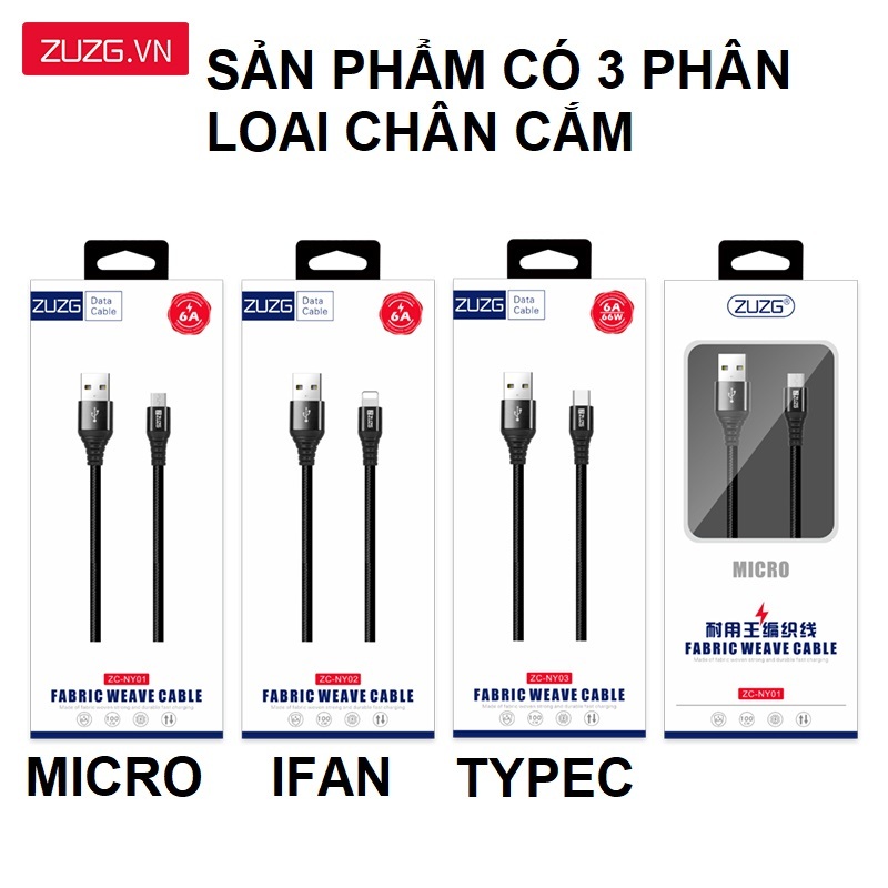 Ảnh Cáp sạc nhanh bọc dù chống đứt , chống rối - hỗ trợ truyền tải dữ liệu tốt - chính hãng ZUZG NY01/2/3 3