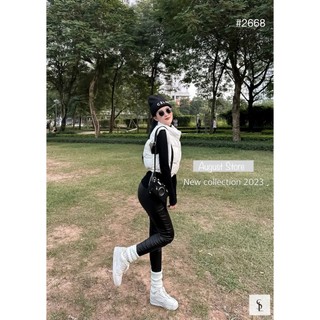 Áo Khoác Phao Gile Dáng Ngắn Croptop Sát Nách Trơn Đơn Sắc Dây Rút Bo Eo Freesize