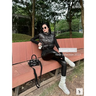 Áo Khoác Phao Gile Dáng Ngắn Croptop Sát Nách Trơn Đơn Sắc Dây Rút Bo Eo Freesize