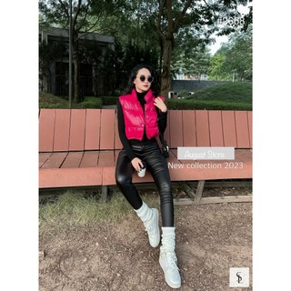 Áo Khoác Phao Gile Dáng Ngắn Croptop Sát Nách Trơn Đơn Sắc Dây Rút Bo Eo Freesize