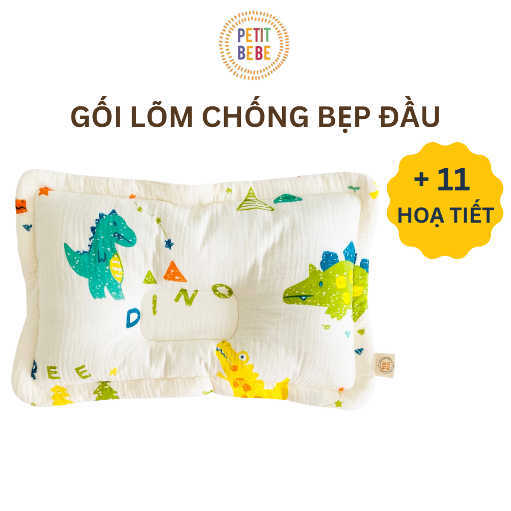 Ảnh Gối lõm chống bẹp đầu chữ nhật PETIT BEBE muslin thấm hút thoáng khí cho bé từ 3 tháng tuổi 1