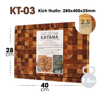 Thớt Gỗ Teak Chính Hãng KATANA Tiêu Chuẩn Quốc Tế Cỡ Lớn Dày 2.5cm Băm Thái Decor - KT03 28x40x2.5cm