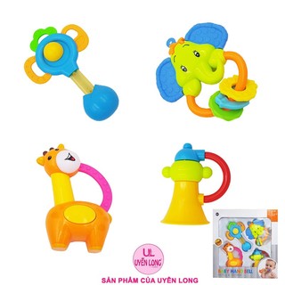 Combo 4 Lục Lạc Gặm Nướu Cho Bé – Bộ Đồ Chơi Sơ Sinh Phát Tiếng, Cắn An Toàn, Full Box Cao Cấp