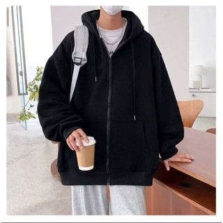 áo khoác hoodie zip nữ nam nỉ bông form rộng KONOVA có mũ chất liệu dày dặn