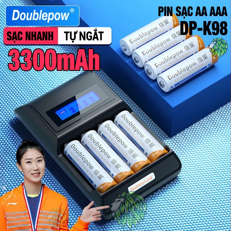 Sạc AA AAA Doublepow K98 sạc nhanh tự ngắt, dùng cho pin Ni-MH 1,2V, pin đồ chơi, micro karaoke, đo huyết áp.