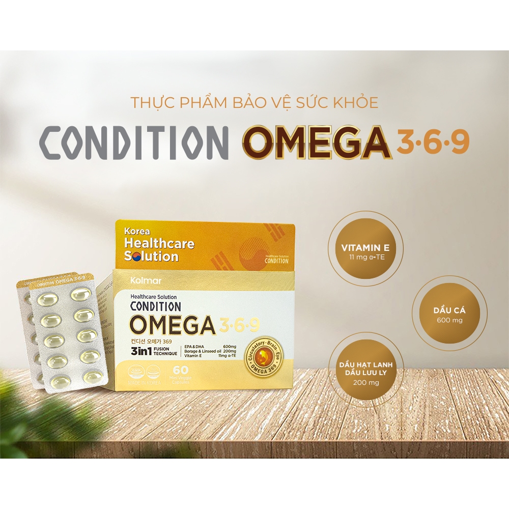 Viên Uống OMEGA369 CONDITION Giúp Chống Oxy Hóa, Hỗ Trợ Cải Thiện Lipid Máu - Hộp 60 viên - Thực Phẩm Bảo Vệ Sức Khoẻ