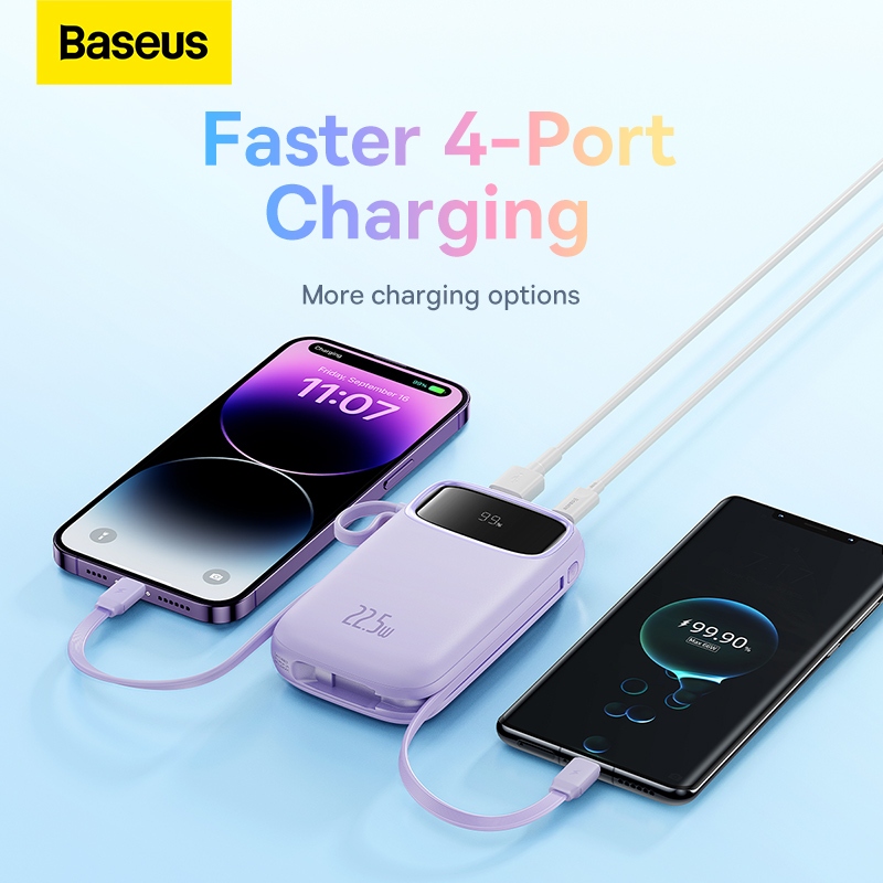 Ảnh Sạc Dự Phòng Hai Đầu Dây Baseus 20000mAh PD 22.5W TypeC &IP 2 Cổng Tiện Dụng Cho iP 15 14 13 Samsung Điện Thoại 4