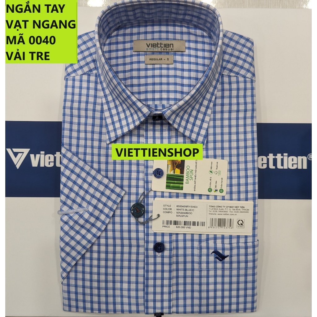 (0040 Sn) ÁO SƠ MI VIỆT TIẾN NGẮN TAY VẠT NGANG VẢI TRE | Shopee Việt Nam