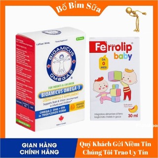 Ferrolip Baby Hộp 30ml Và Kẽm ZinC Smartbibi Hộp 30ml Và Bioamicus Omega 3 DHA + EPA Hộp 30ml.