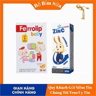 Ferrolip Baby Hộp 30ml Và Kẽm ZinC Smartbibi Hộp 30ml Và Bioamicus Omega 3 DHA + EPA Hộp 30ml.