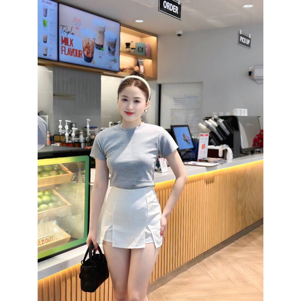 Áo thun Baby Tee trơn dáng ôm cổ tròn, tay ngắn đơn giản A578
