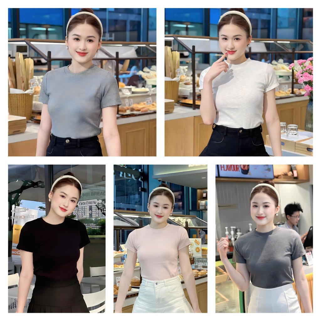 Áo thun Baby Tee trơn dáng ôm cổ tròn, tay ngắn đơn giản A578