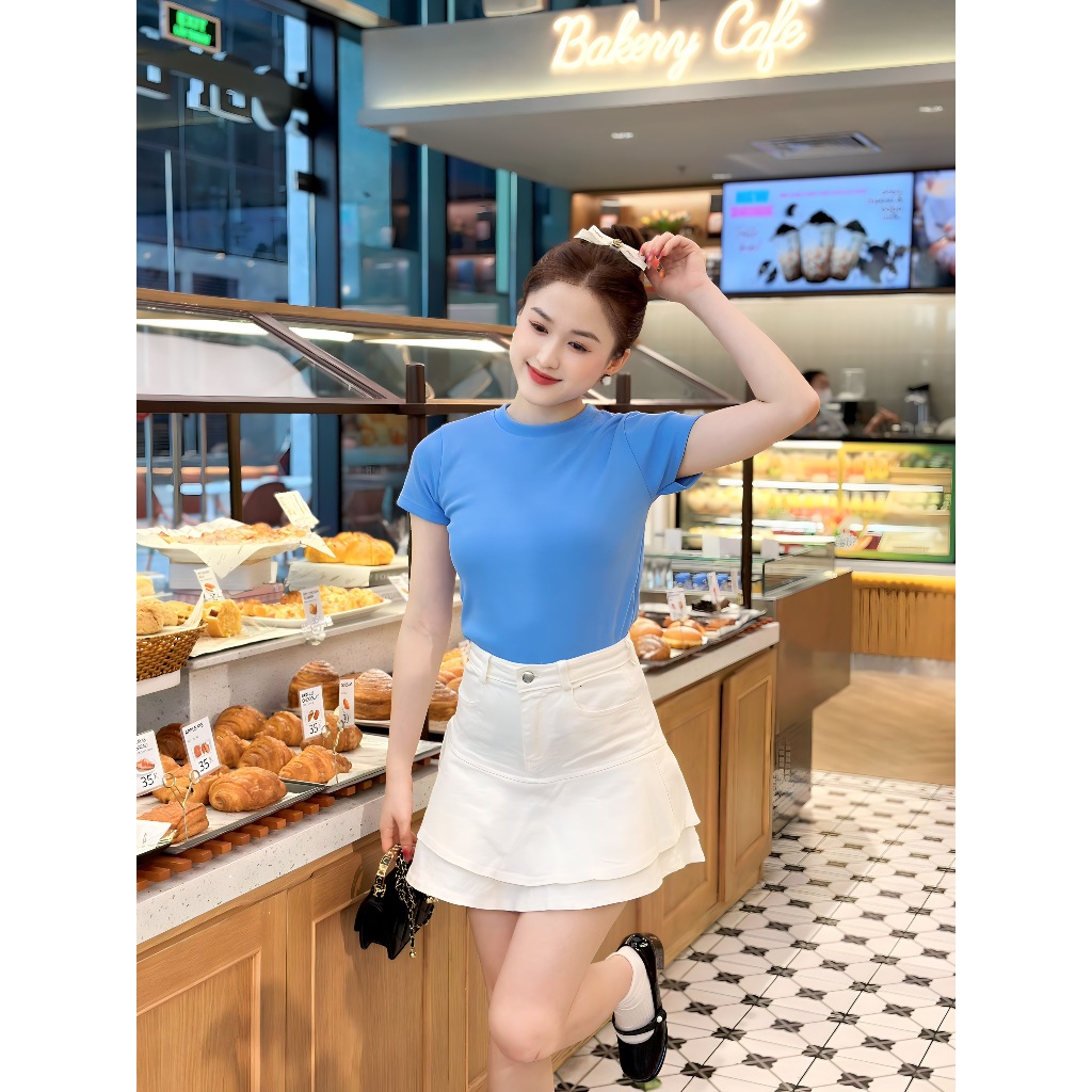 Áo thun Baby Tee trơn dáng ôm cổ tròn, tay ngắn đơn giản A578