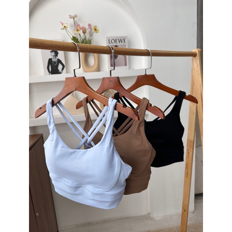Áo bra tập thể thao dây đan chéo chắc chắn, kèm mút chống chảy xệ