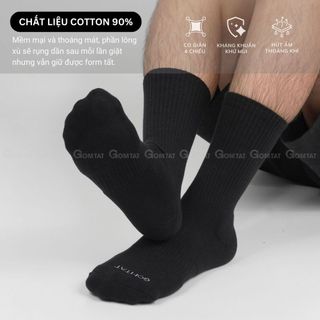 Combo 5 đôi tất đen nam nữ GOMTAT có đệm xù êm chân, sợi cotton dày dặn, khử mùi kháng khuẩn - STA-5009-CB5