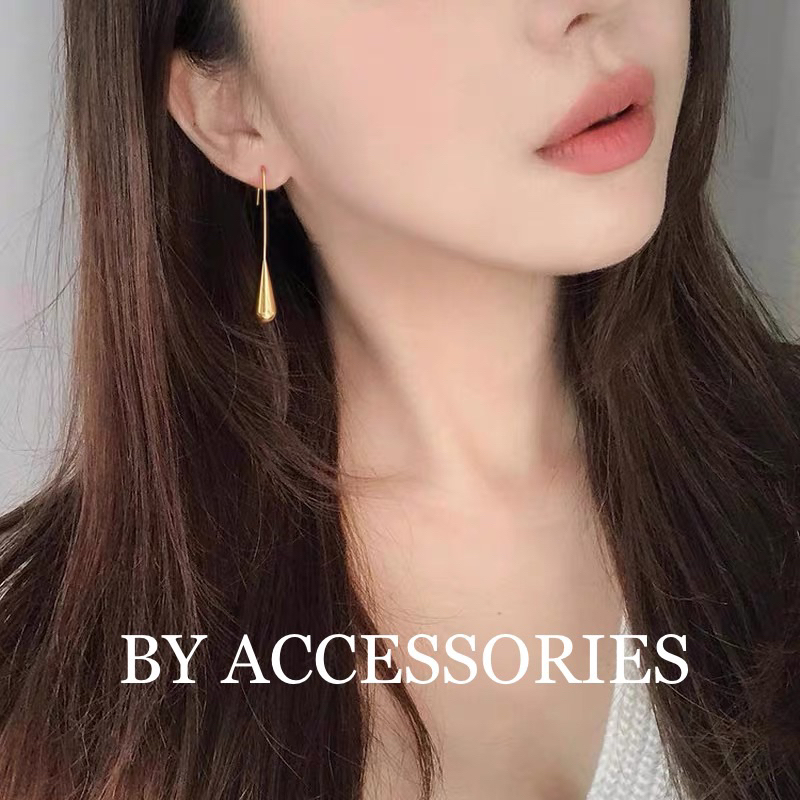 Bông tai nữ titan kiểu giọt nước dáng dài độc đáo mạ vàng thời trang không gỉ