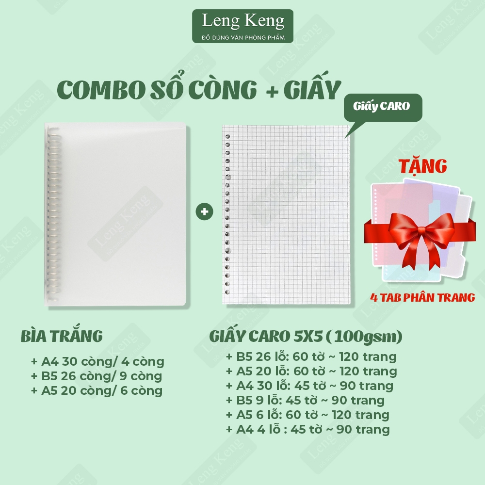 Sổ còng Leng Keng bìa sổ còng A4 A5 B5 binder còng sắt 20 26 30 còng ...