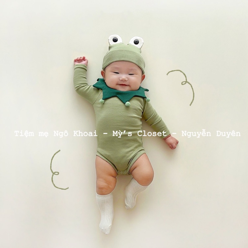[MD51] Áo bodysuit dài tay kèm mũ ếch xanh cho bé NGÔ KHOAI MỲ