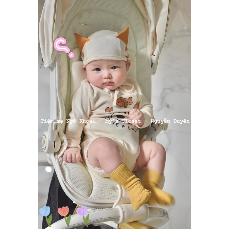 [MD50] Bodysuit/ áo liền quần kèm mũ hoạ tiết mèo xinh trắng/ xám cho bé yêu NGÔ KHOAI MỲ