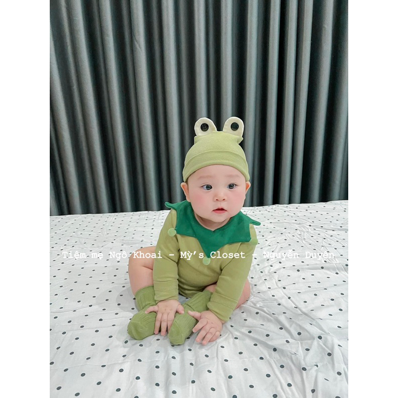 [MD51] Áo bodysuit dài tay kèm mũ ếch xanh cho bé NGÔ KHOAI MỲ