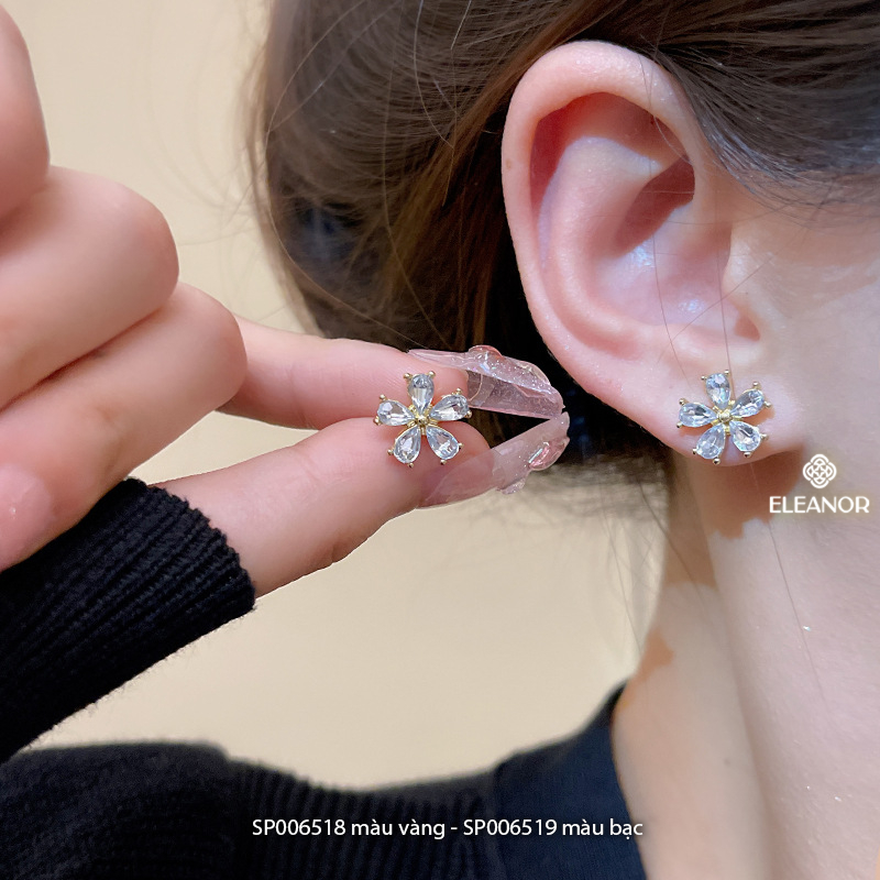 Bông tai nữ chuôi bạc 925 Eleanor Accessories hình hoa khuyên tai đính đá phụ kiện trang sức 6518