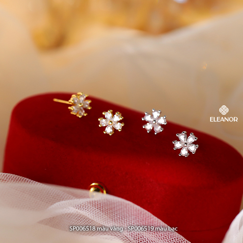 Bông tai nữ chuôi bạc 925 Eleanor Accessories hình hoa khuyên tai đính đá phụ kiện trang sức 6518