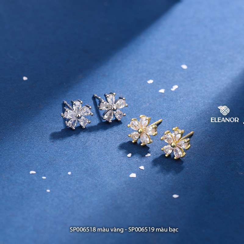 Bông tai nữ chuôi bạc 925 Eleanor Accessories hình hoa khuyên tai đính đá phụ kiện trang sức 6518
