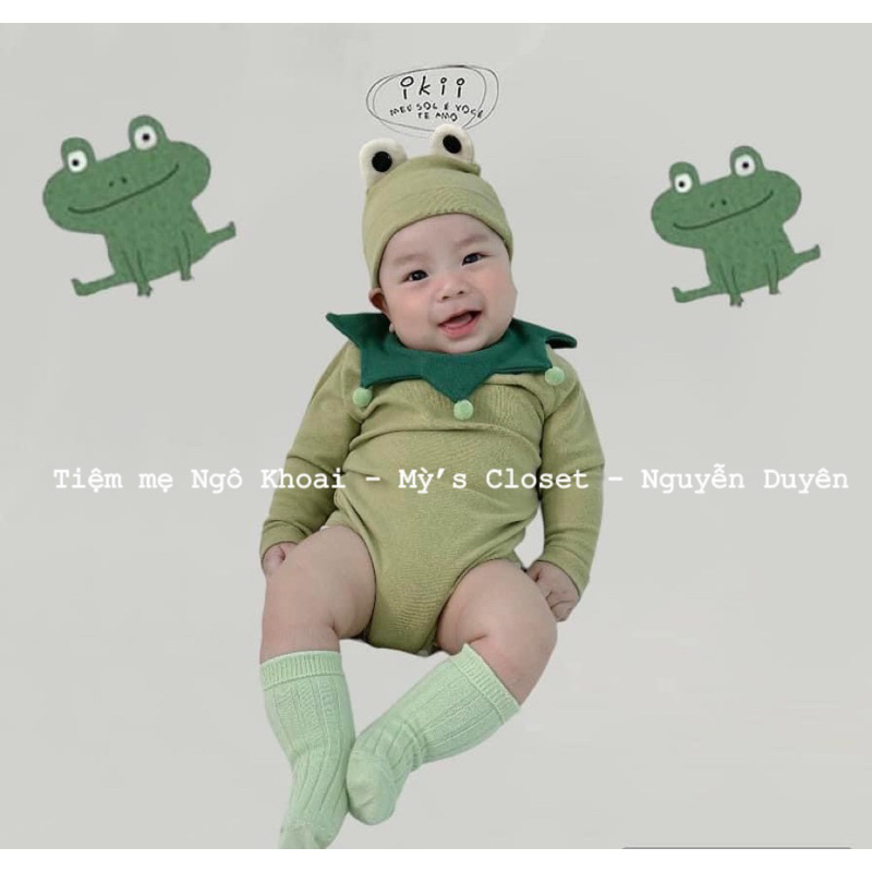 [MD51] Áo bodysuit dài tay kèm mũ ếch xanh cho bé NGÔ KHOAI MỲ