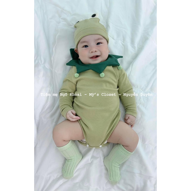 [MD51] Áo bodysuit dài tay kèm mũ ếch xanh cho bé NGÔ KHOAI MỲ