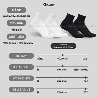 Combo 5 đôi vớ cổ ngắn nam nữ GOMTAT, chất liệu cotton hút ẩm khử mùi, có đệm xù êm chân - STA-5009-NGAN-CB5
