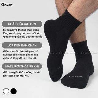 Combo 5 đôi vớ cổ ngắn nam nữ GOMTAT, chất liệu cotton hút ẩm khử mùi, có đệm xù êm chân - STA-5009-NGAN-CB5