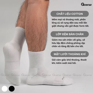 Tất cổ lửng nam nữ GOMTAT, chất liệu cotton dày dặn thoáng khí, có đệm lót xù êm ái - STA-5009-TRUNG-1DOI