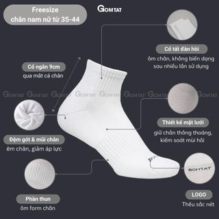 Combo 10 đôi vớ cổ thấp nam nữ GOMTAT, chất liệu cotton hút ẩm khử mùi, có đệm xù êm chân - STA-5009-NGAN-CB10