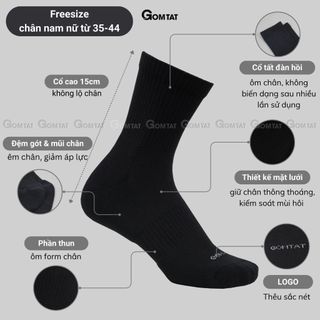 Tất cổ lửng nam nữ GOMTAT, chất liệu cotton dày dặn thoáng khí, có đệm lót xù êm ái - STA-5009-TRUNG-1DOI