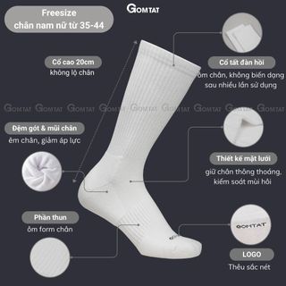 Tất cổ cao nam nữ GOMTAT, chất liệu cotton hút ẩm khử mùi, có đệm lót xù êm chân - STA-5009-CAO-1DOI