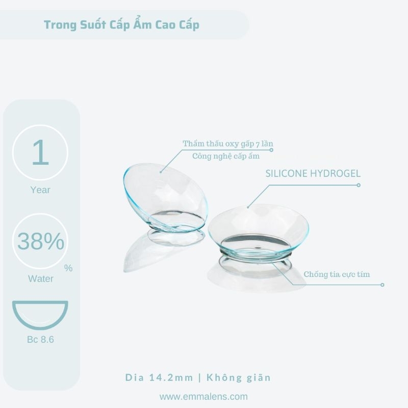 Kính Áp Tròng Trong Suốt Cấp Ẩm Cao Cấp / Lens Trong Suốt Cấp Ẩm 24h mỗi ngày | Kính Áp Tròng Emma