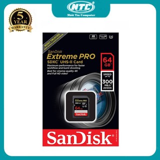 Thẻ nhớ Máy ảnh SDXC SanDisk Extreme Pro 2000X 64GB U3 V90 UHS-II đọc 300MB/s ghi 260MB/s (đen)