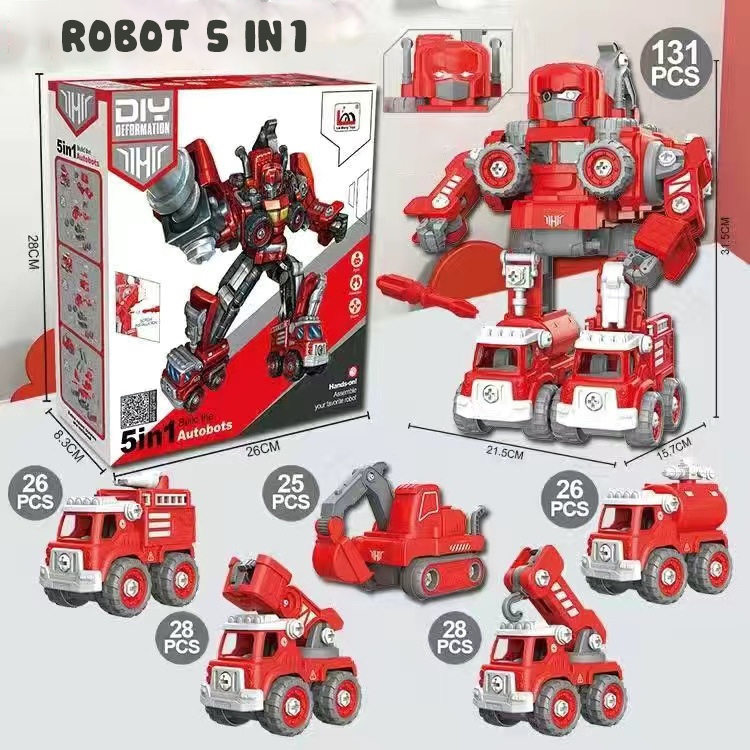 Bộ đồ chơi lắp ghép Robot biến hình,xe tải xe công trình 5in1,cho bé phát triển toàn diện.