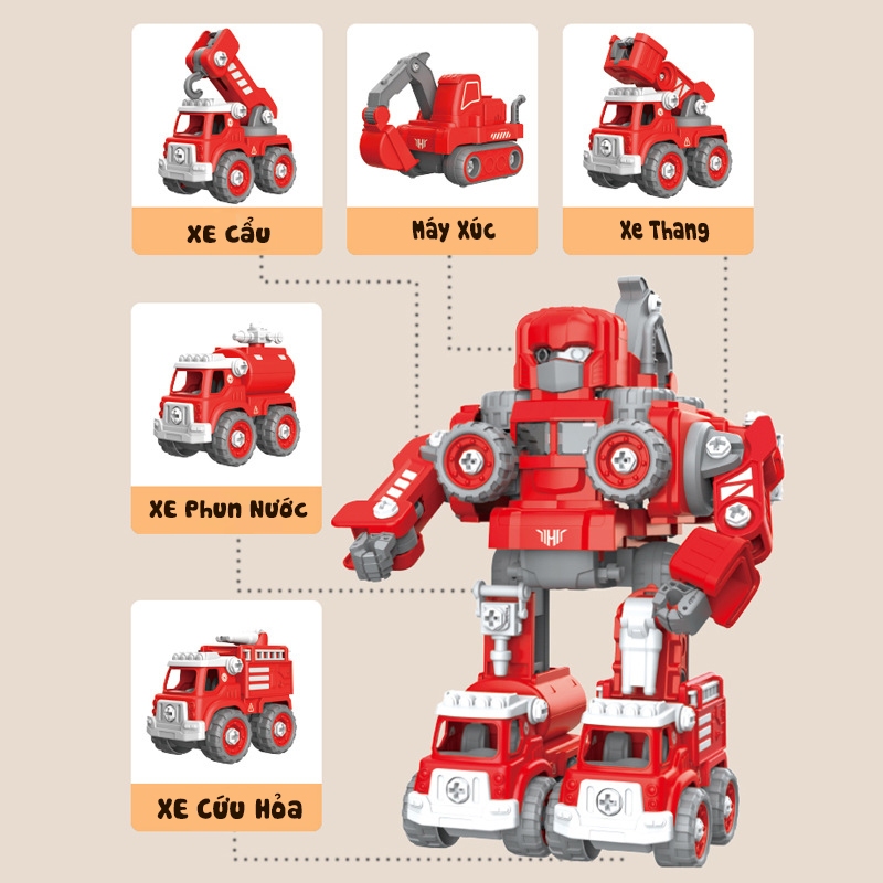 Bộ đồ chơi lắp ghép Robot biến hình,xe tải xe công trình 5in1,cho bé phát triển toàn diện.